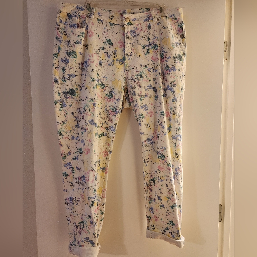 White Multi Color Splatter Boyfriend Jeans